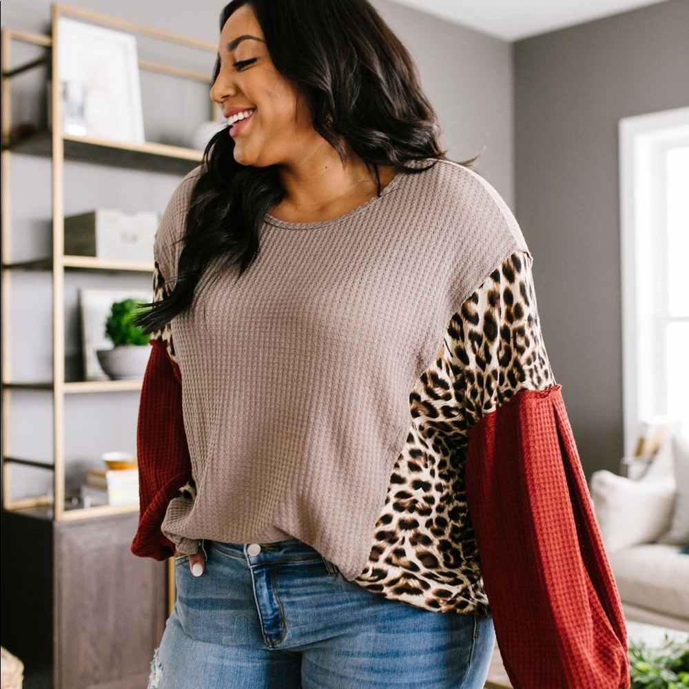 Leopard print waffle knit top
